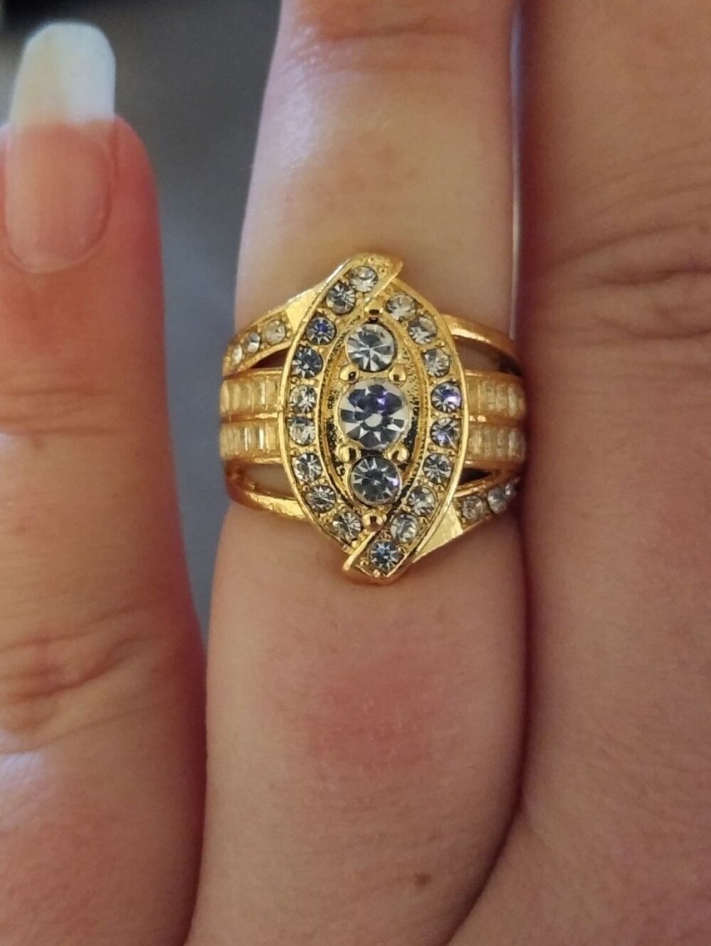 Estate 14k Gold Over Silver Fancy Cluster Cocktail CZ Diamond Ring Size 6